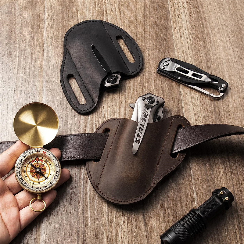 Edc Carry Holster - Echtes Leder Fall Für Klappmesser Halter