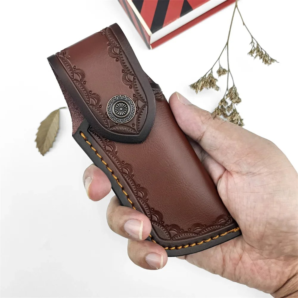 Edc Carry Belt Leather - Braune geprägte Leder-Messerhülle aus echtem Rindsleder,